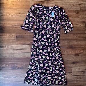 LOFT black floral midi dress 4P